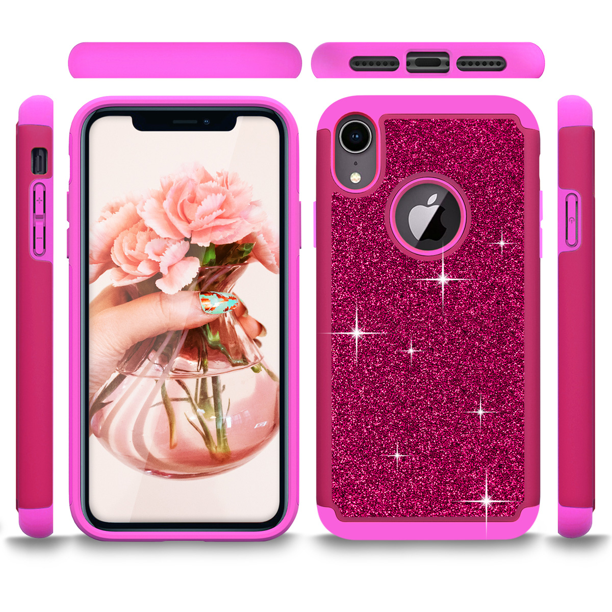 For Apple iPhone XR Bling Glitter Dual Layer Shockproof Case W/ Screen